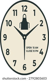 A stylized vector clock illustration featuring an apron icon and custom 