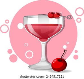 Stylized vector of a cocktail glass with cherries