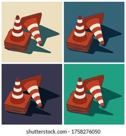 Stylized vector color illustrations of traffic cones mini Set