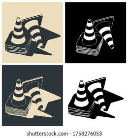 Stylized vector color illustrations of traffic cones mini Set