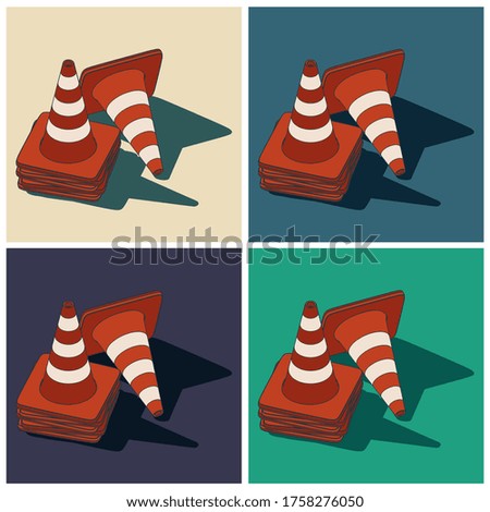 Stylized vector color illustrations of traffic cones mini Set