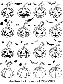 Stylized vector creepy Halloween pumpkins