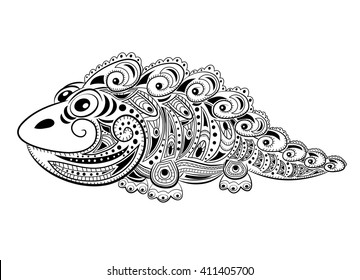 Stylized vector crocodile, zentangle isolated on white background. Collection of animals for your design.