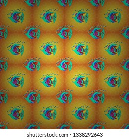 Stylized vector cute color fish for children textile, wrapping paper, swimsuit cloth, package. Fishes in yellow, green and orange colors. Marine kids seamless pattern with colorful cartoon fishes.