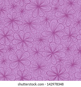 Stylized vector doodle flowers. Seamless pattern in subdued violet tints.