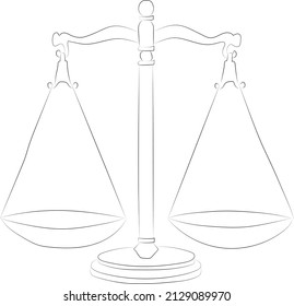 Stylized vector drawing drawn with strokes of lines of different thicknesses. Zodiac signs. Libra. Mechanical scales with two hanging bowls standing on the table.