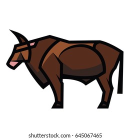 Stylized vector drawing of a powerful standing nature color bull