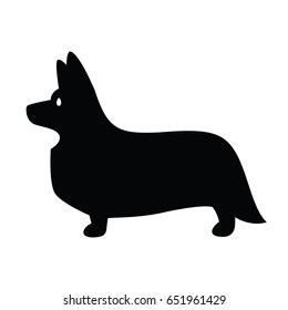 Stylized vector drawing of a silhouette of standing in profile dog Welsh Corgi breed
