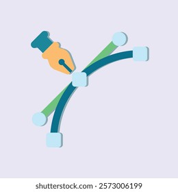Stylized Vector Drawing Tool Interface Design With Curves and A Pen With Light Shadow