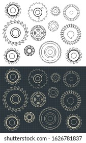 Stylized Vector Drawings of Cutting and Milling Circles Set