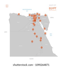 Mapa vectorial diseñado de Egipto que muestra las grandes ciudades, la capital El Cairo, 
divisiones administrativas.