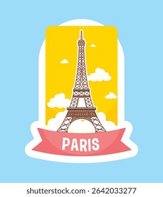 Stylized vector of Eiffel Tower with bright colors and clean lines, perfect for travel-themed designs