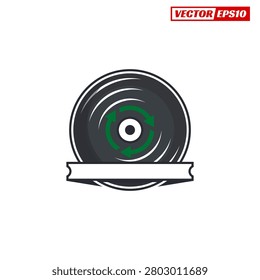 A stylized vector emblem featuring a classic vinyl record with a green center, set above a blank white ribbon, ideal for music-related branding or retro audio concepts.