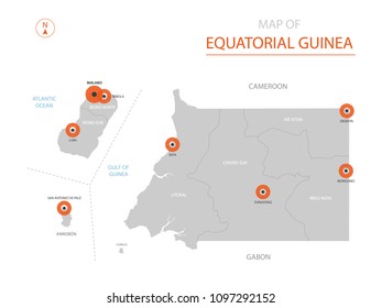 Stylized vector Equatorial Guinea
 map showing big cities, capital Malabo, 
administrative divisions.