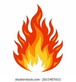 Stylized vector fire illustration, vivid flames on white background.

