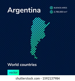 Stylized vector flat map of Argentina in green and blue colors. Educational banner, poster about Argentina