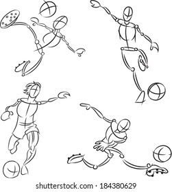 Stylized vector of four different soccer players.