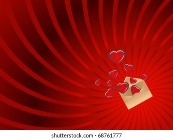 The stylized vector framework with an envelope and silhouettes of hearts