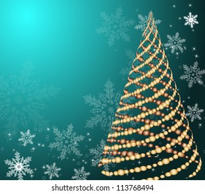 stylized vector gold Christmas tree on decorative background