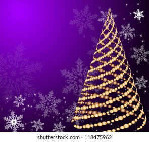 stylized vector gold Christmas tree on decorative background