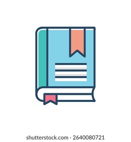 Stylized vector graphic of a closed book with bookmark