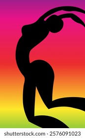 Stylized vector graphic with a dancing woman silhouette