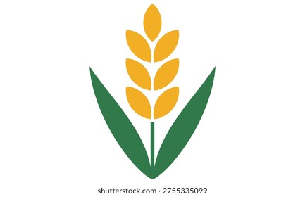A stylized vector graphic illustration depicting a wheat plant with green leaves and yellow grains on a white background effectively symbolizing agriculture and growth in a simple yet meaningful design.