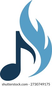 Um gráfico vetorial estilizado de uma nota musical com uma chama em tons azuis, transmitindo paixão e energia.