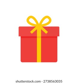 A stylized vector graphic of a red gift box adorned with a bright yellow ribbon and bow, perfect for illustrations.