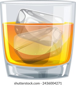 Gráfico vectorial estilizado de whisky en un vaso
