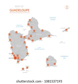 Stylized vector Guadeloupe map showing big cities, capital, 
administrative divisions.