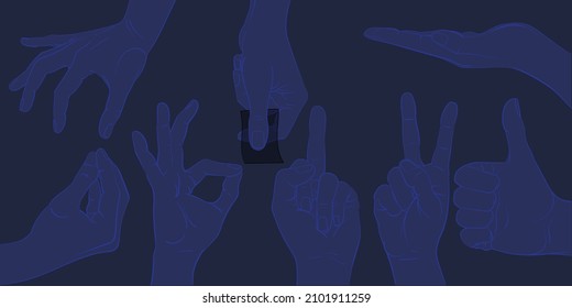 Silhouettes vectoriales estilizadas que hacen señales y gestos de mano.
