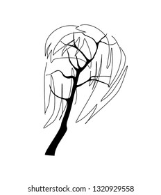 Stylized vector hand-drawn tree. Beautiful tree with branches and leaves of female hairstyle. The concept of beauty is the nature of the soul. Tree female hairstyle vector logo