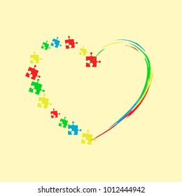 Stylized vector heart with puzzle pieces.