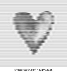 Stylized vector heart shape on striped spiral background.