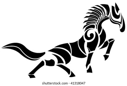 Stylized vector horse design, black and white