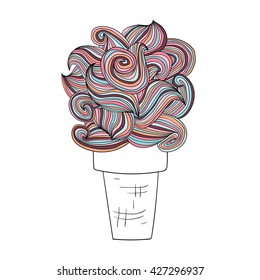 Stylized vector ice-cream in waffle cone. 