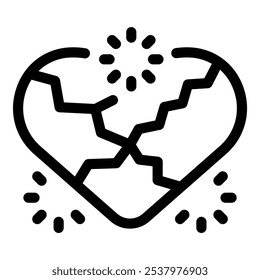 Stylized vector icon of a broken heart with cracks, symbolizing a painful separation or loss