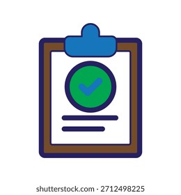 Stilisiertes Vektorsymbol einer Zwischenablage mit grünem Häkchen. Ideal für Aufgabenabwicklung, Genehmigung, Checkliste, Umfrage, Verifizierung, Produktivität und visuelle Gestaltung der Formularübergabe.