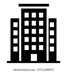Icono de Vector estilizado de un edificio contemporáneo de varios pisos, que representa el desarrollo urbano, oficinas, departamentos, bienes raíces y conceptos financieros.