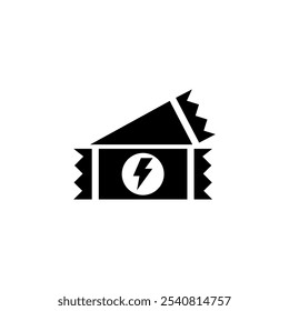 Stylized vector icon of an energy bar with a lightning bolt, symbolizing power and nutrition.