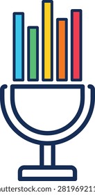 A stylized vector icon featuring a colorful bar graph emerging from a microphone base, symbolizing audio statistics, podcast analytics, or sound frequency analysis.
