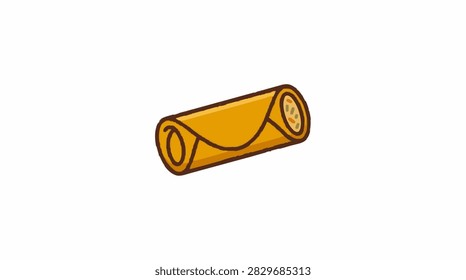 A stylized vector icon of a golden crispy spring roll isolated on a white background for food menu design.