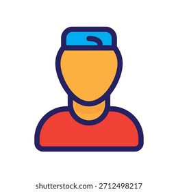 Stylized vector icon of a person wearing a blue cap and red shirt. Ideal for user profile, avatar, account, identity, social media, and digital interface visuals.