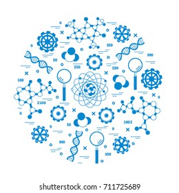 Stylized vector icon of variety scientific, education elements. Design for banner, poster or print.