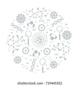 Stylized vector icon of variety scientific, education elements. Design for banner, poster or print.