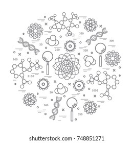 Stylized vector icon of variety scientific, education elements. Design for banner, poster or print.