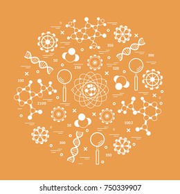 Stylized vector icon of variety scientific, education elements. Design for banner, poster or print.