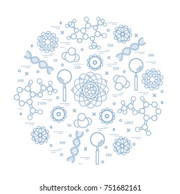 Stylized vector icon of variety scientific, education elements. Design for banner, poster or print.
