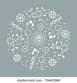 Stylized vector icon of variety scientific, education elements. Design for banner, poster or print.
